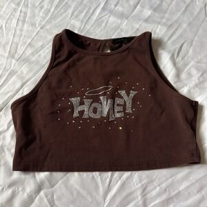 SHEIN Honey Brown Rhinestone Graphic‎ Crop Tank Top Women's M